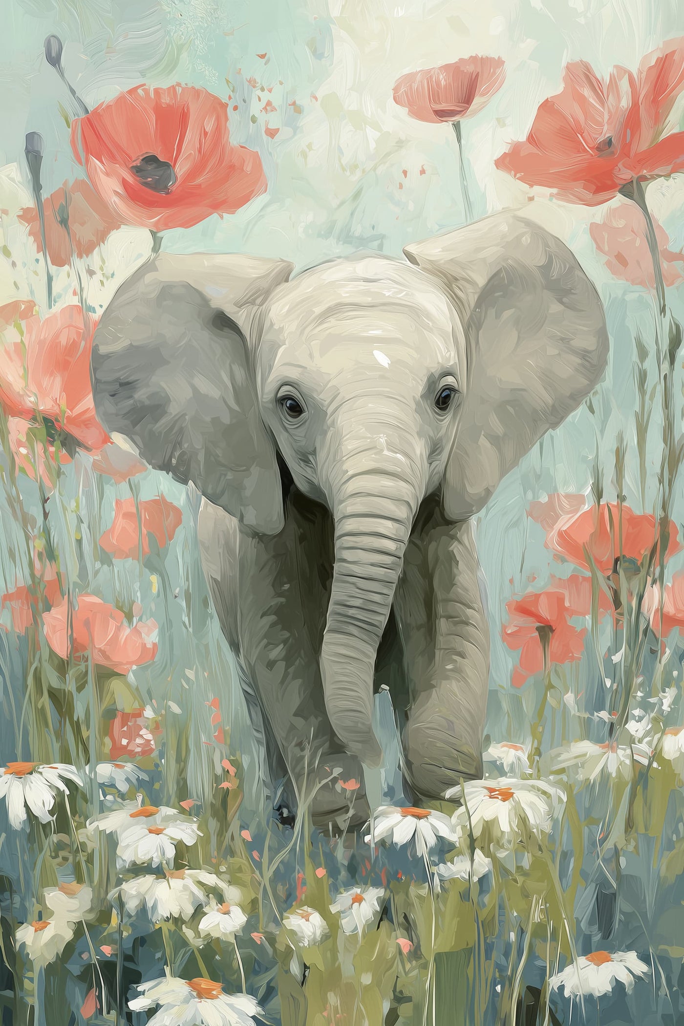 Baby Elephant in Poppies