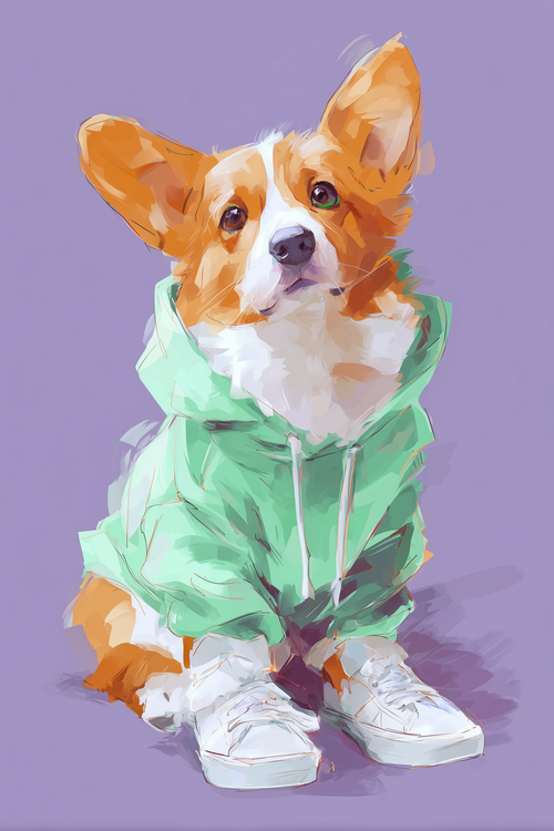 Corgi in Mint Hoodie