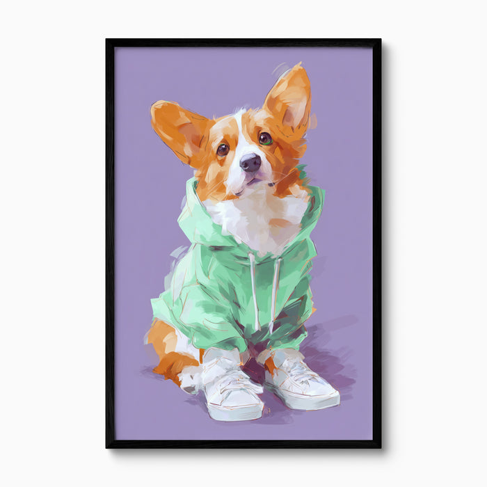 Corgi in Mint Hoodie