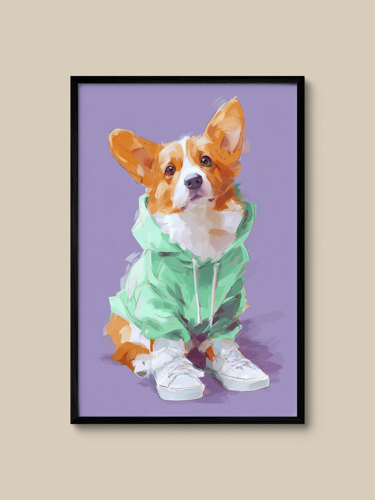 Corgi in Mint Hoodie