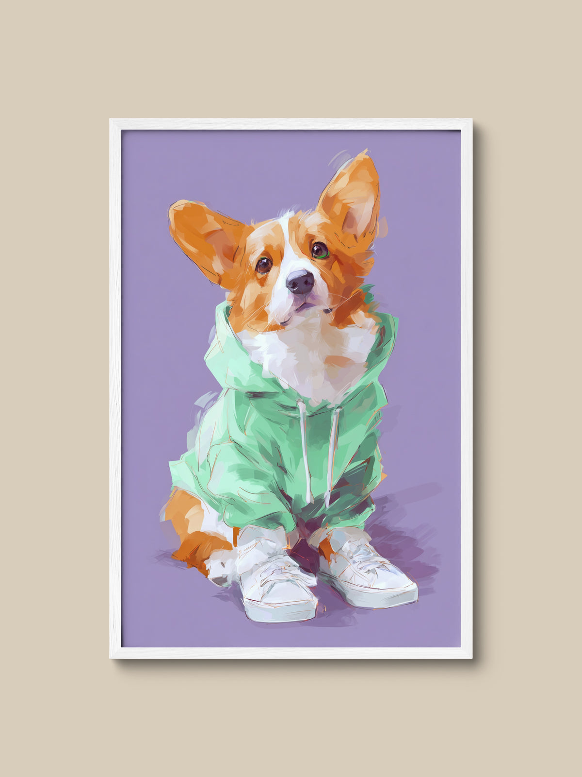 Corgi in Mint Hoodie