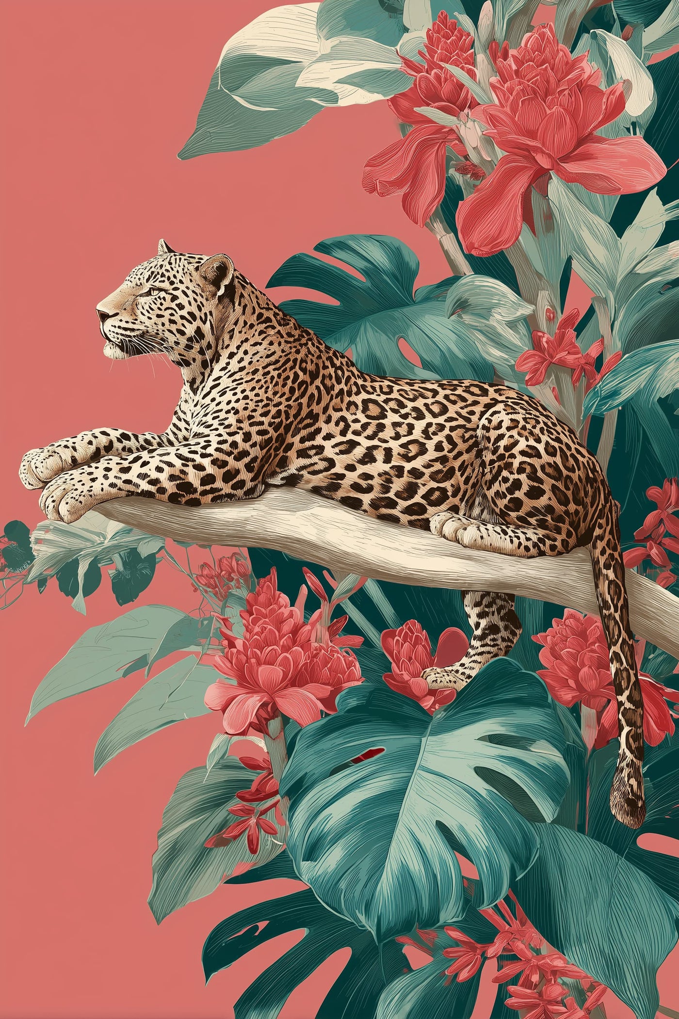 Leopard on Coral Branch