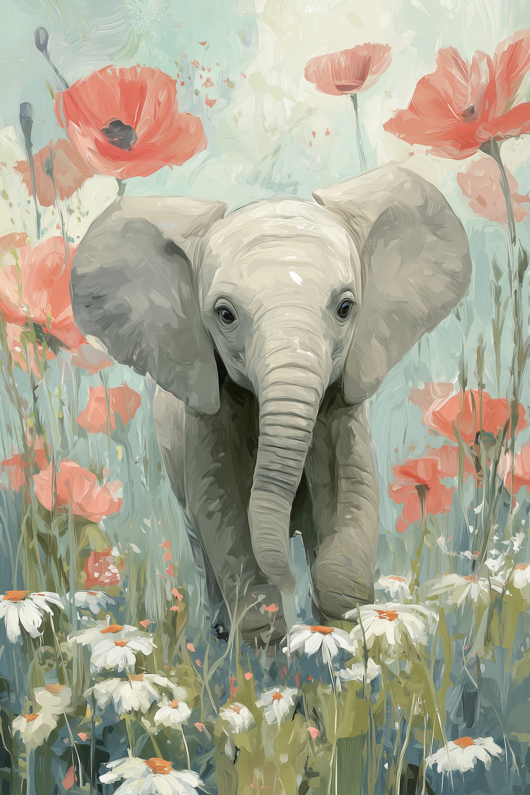 Baby Elephant in Poppies