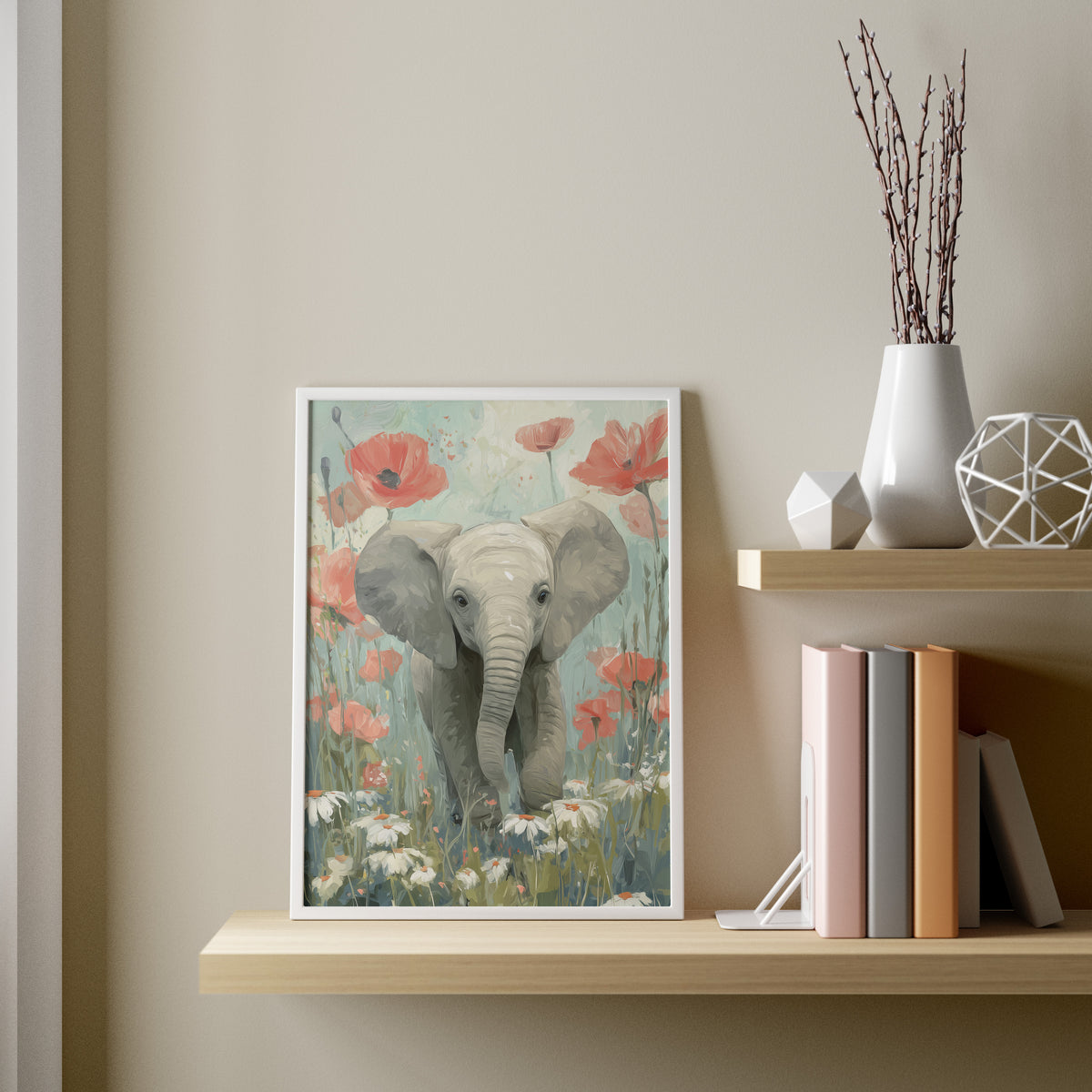 Baby Elephant in Poppies