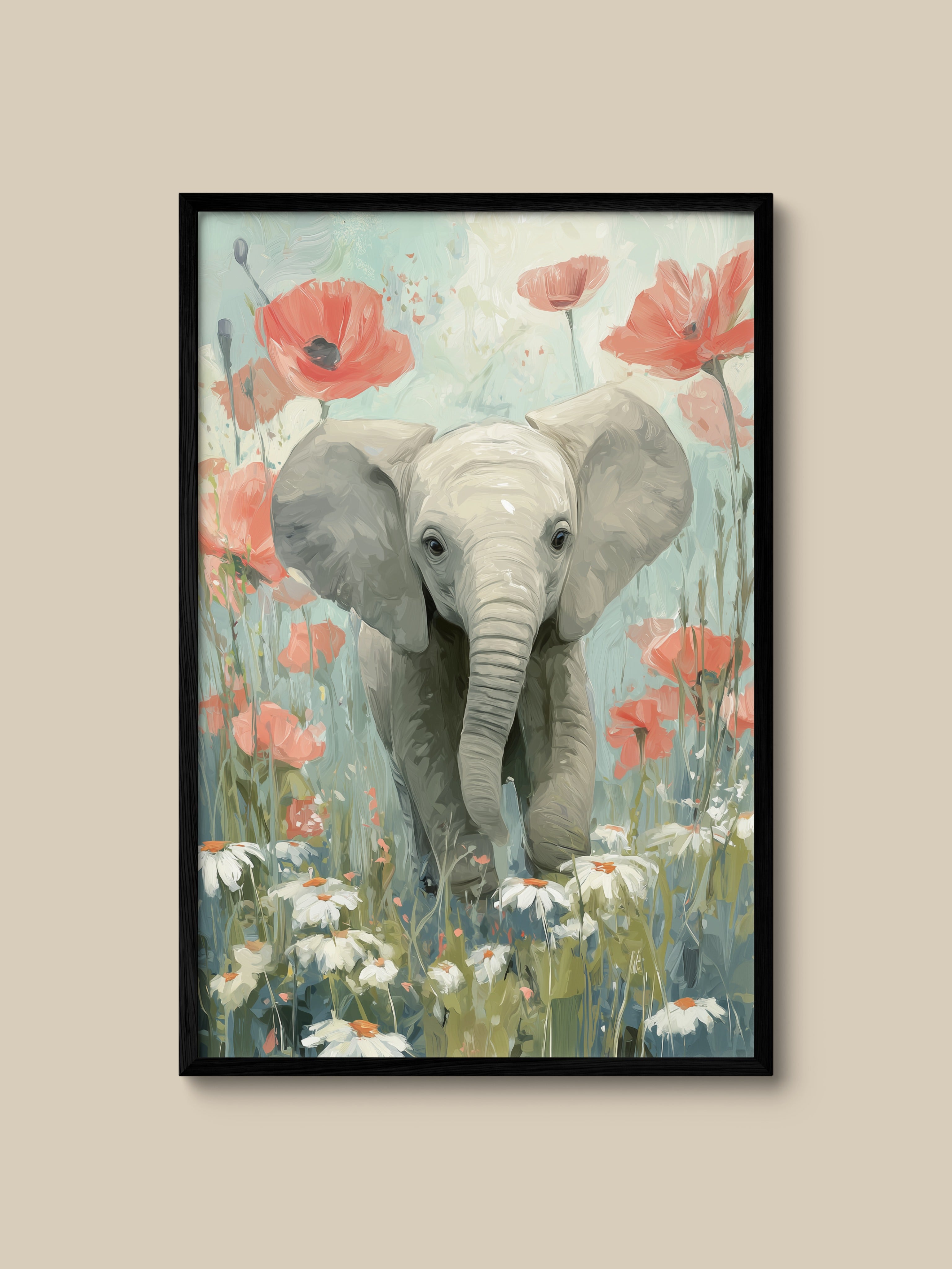 Baby Elephant in Poppies