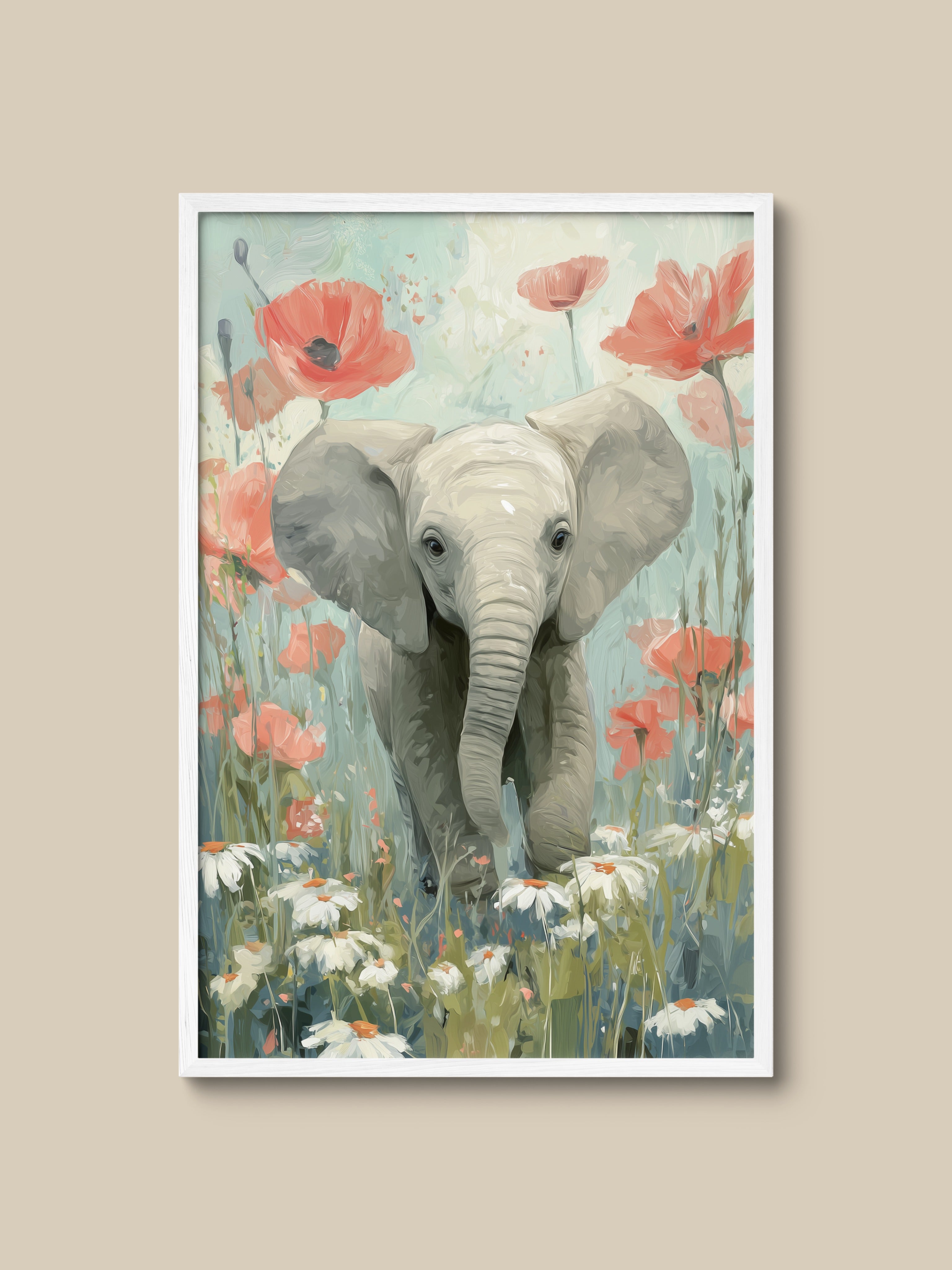 Baby Elephant in Poppies