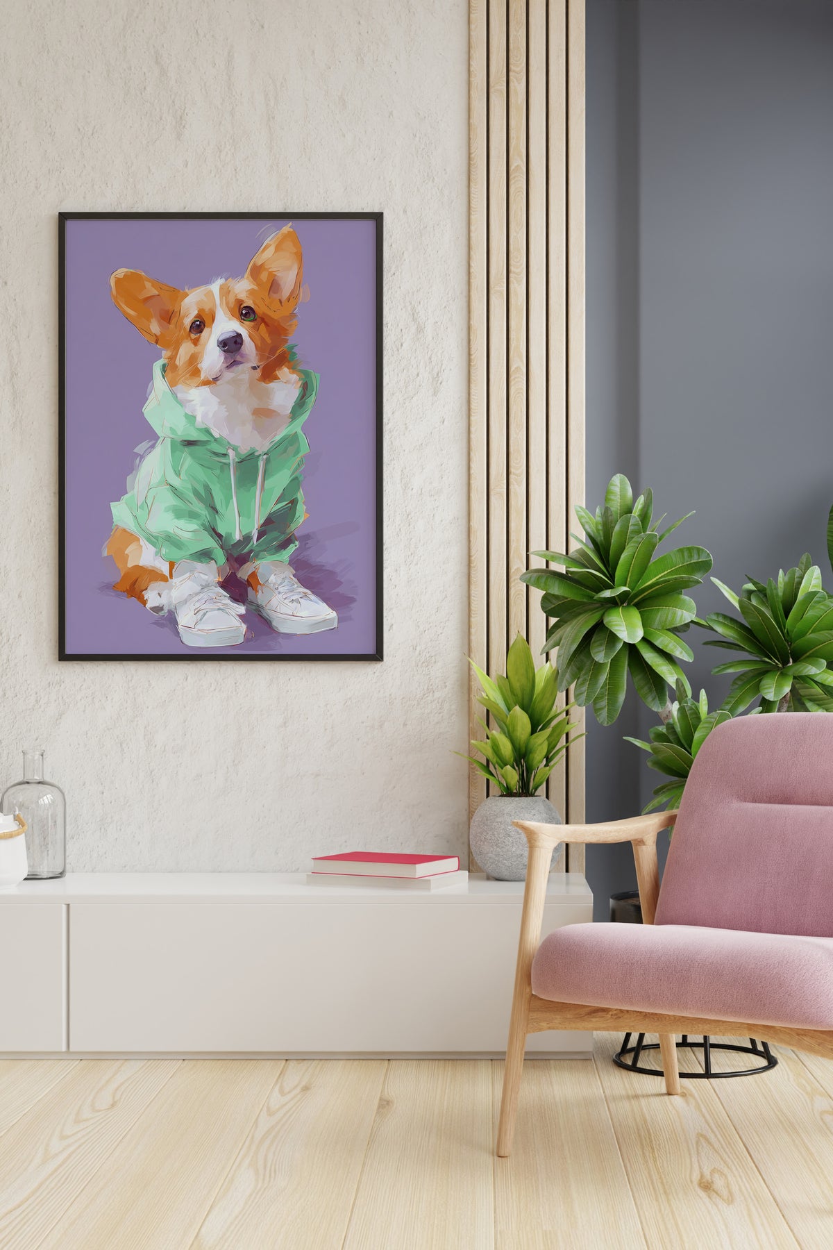 Corgi in Mint Hoodie