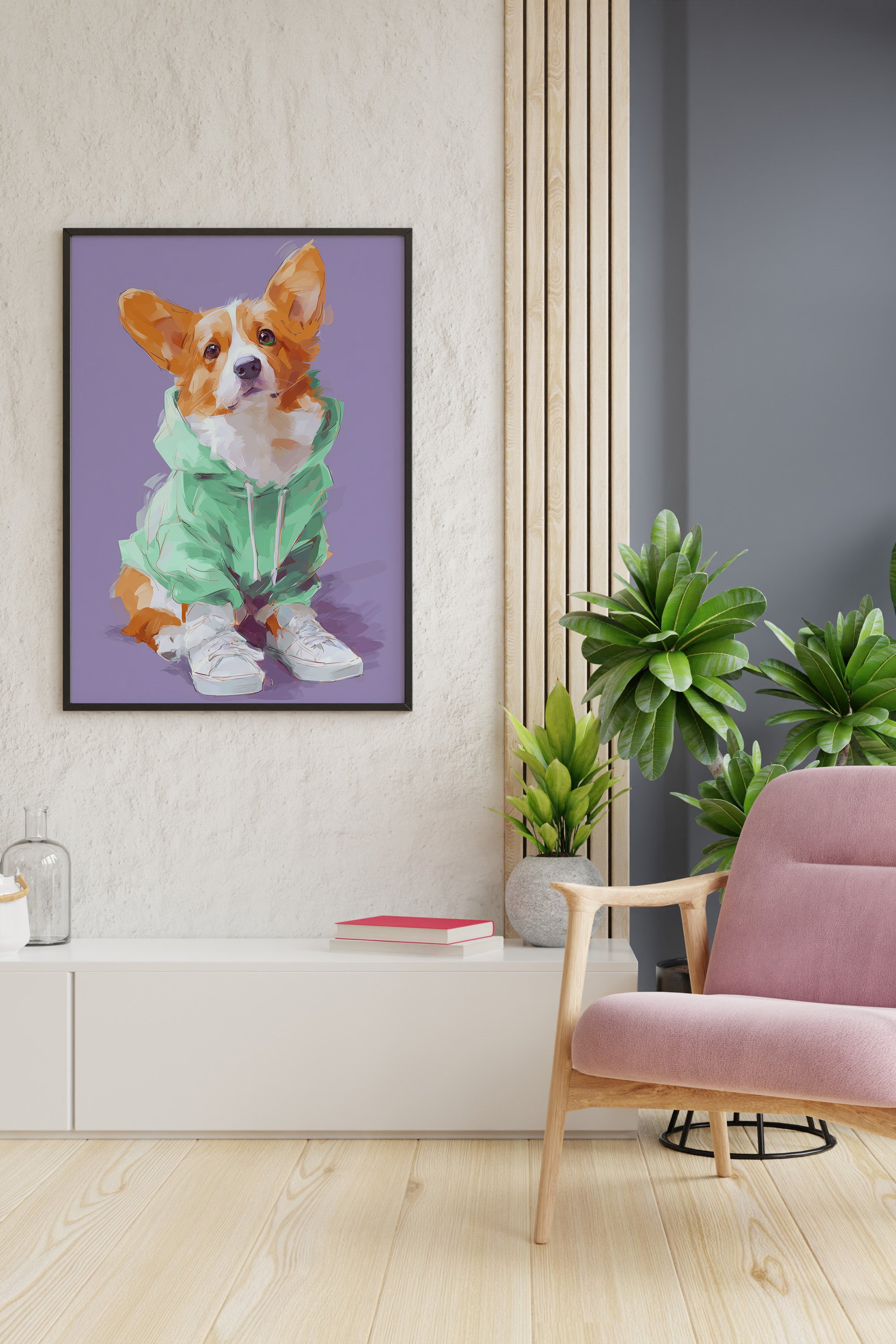 Corgi in Mint Hoodie