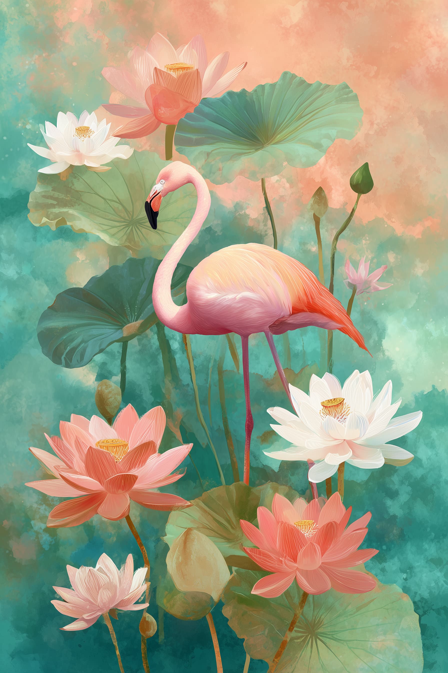 Flamingo in Lotus Garden