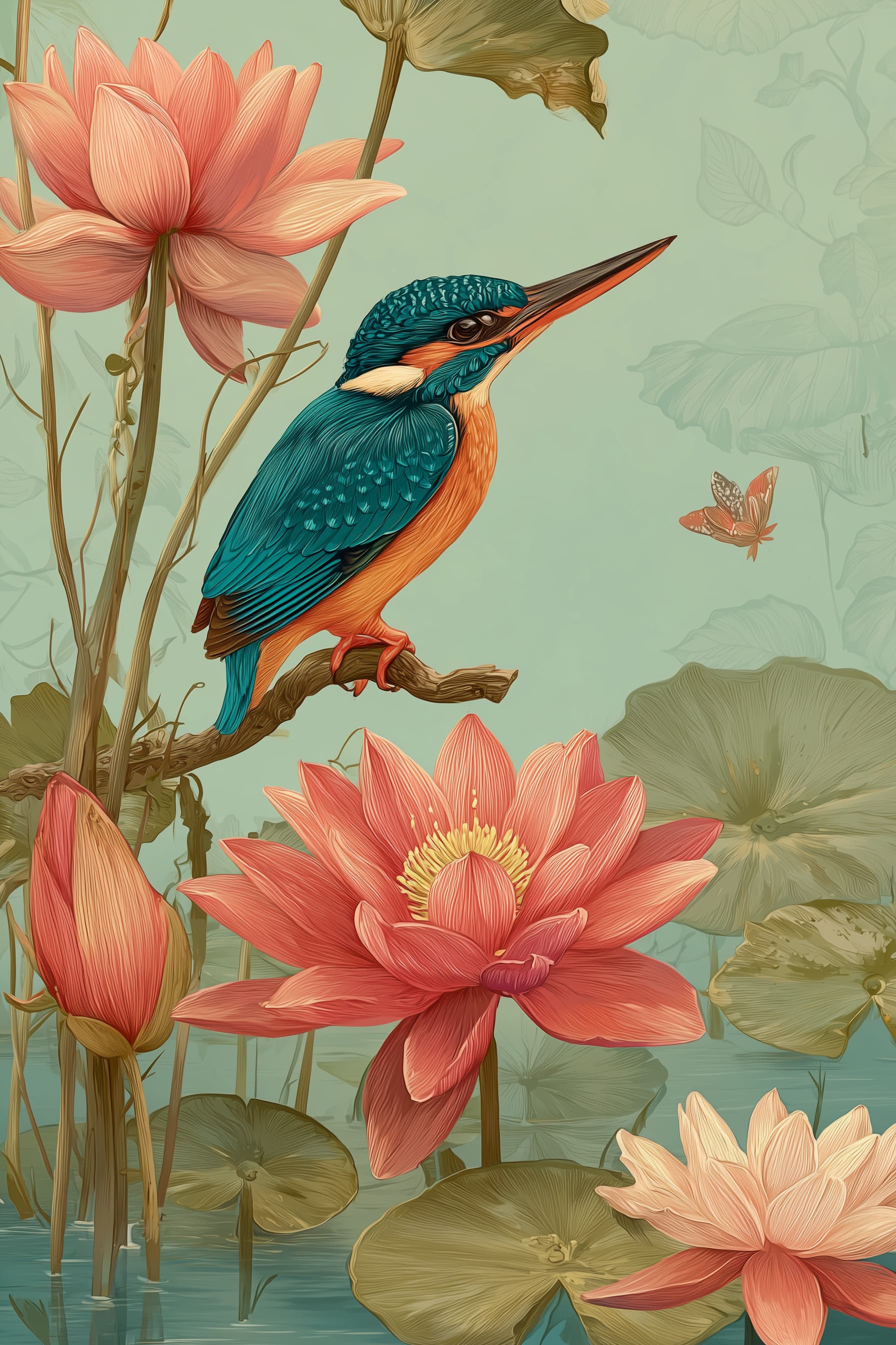 Kingfisher among Lotus