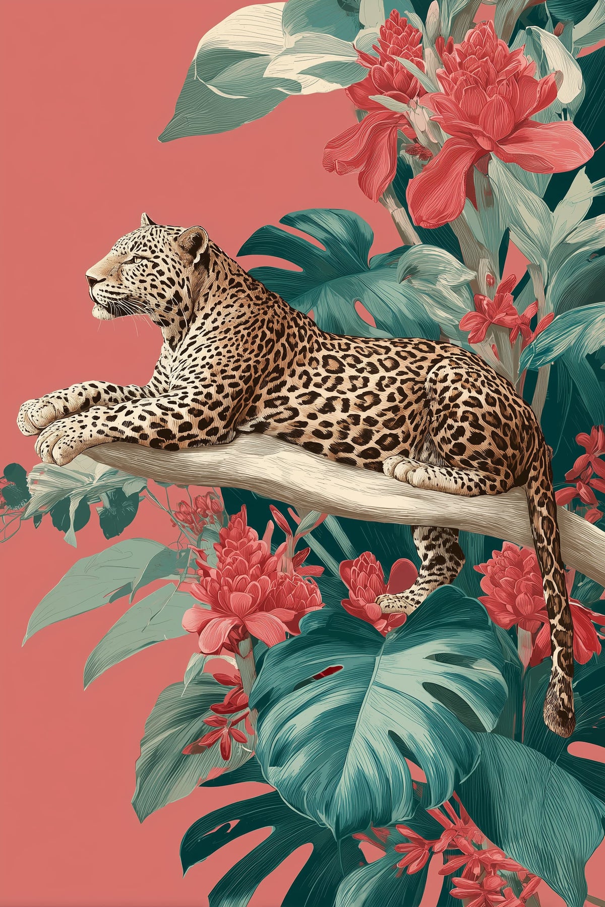 Leopard on Coral Branch