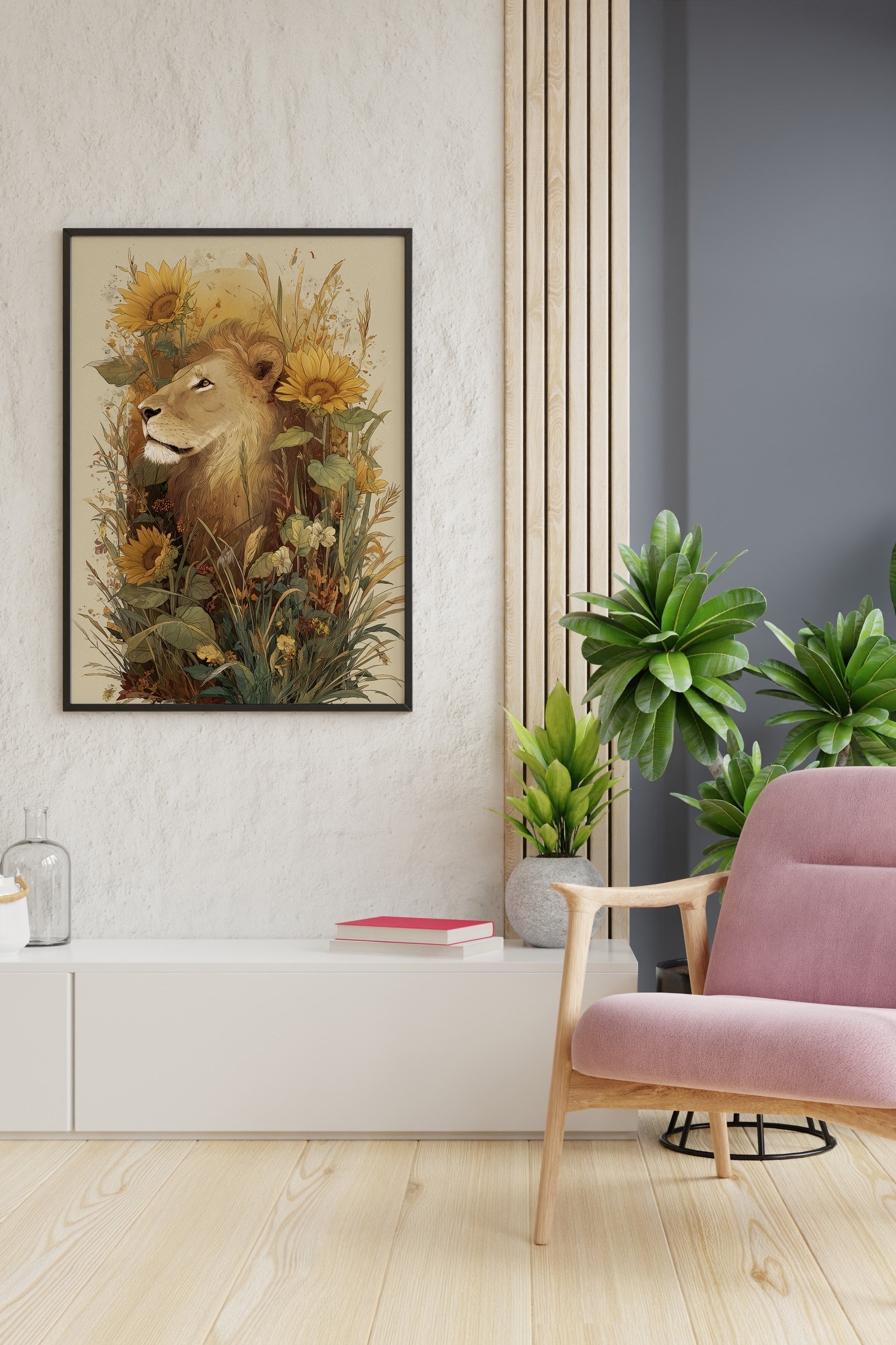 Lion among Sunflowers