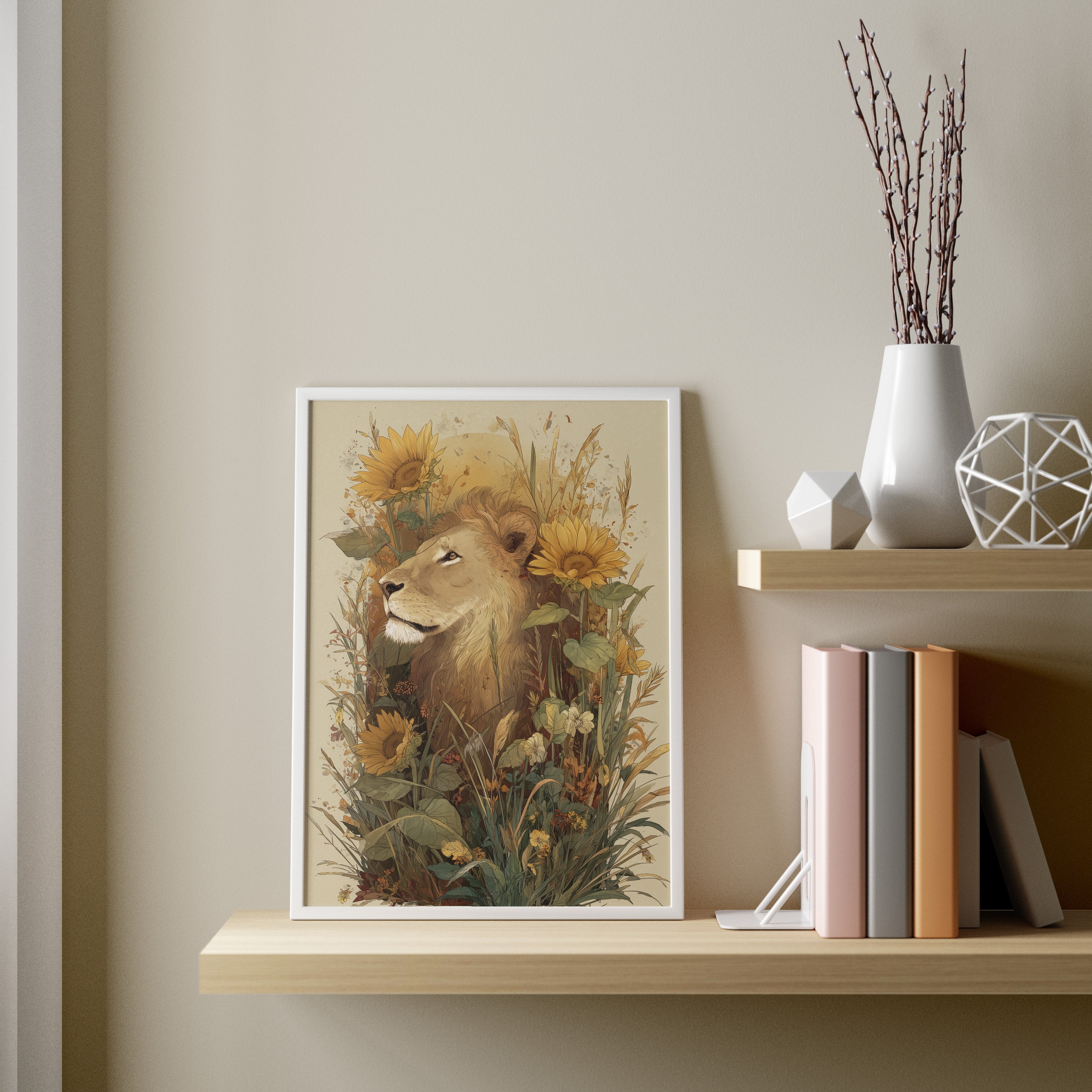 Lion among Sunflowers