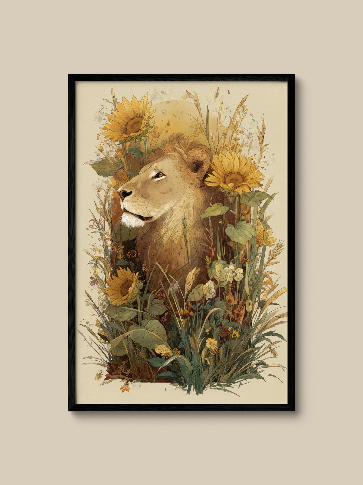Lion among Sunflowers
