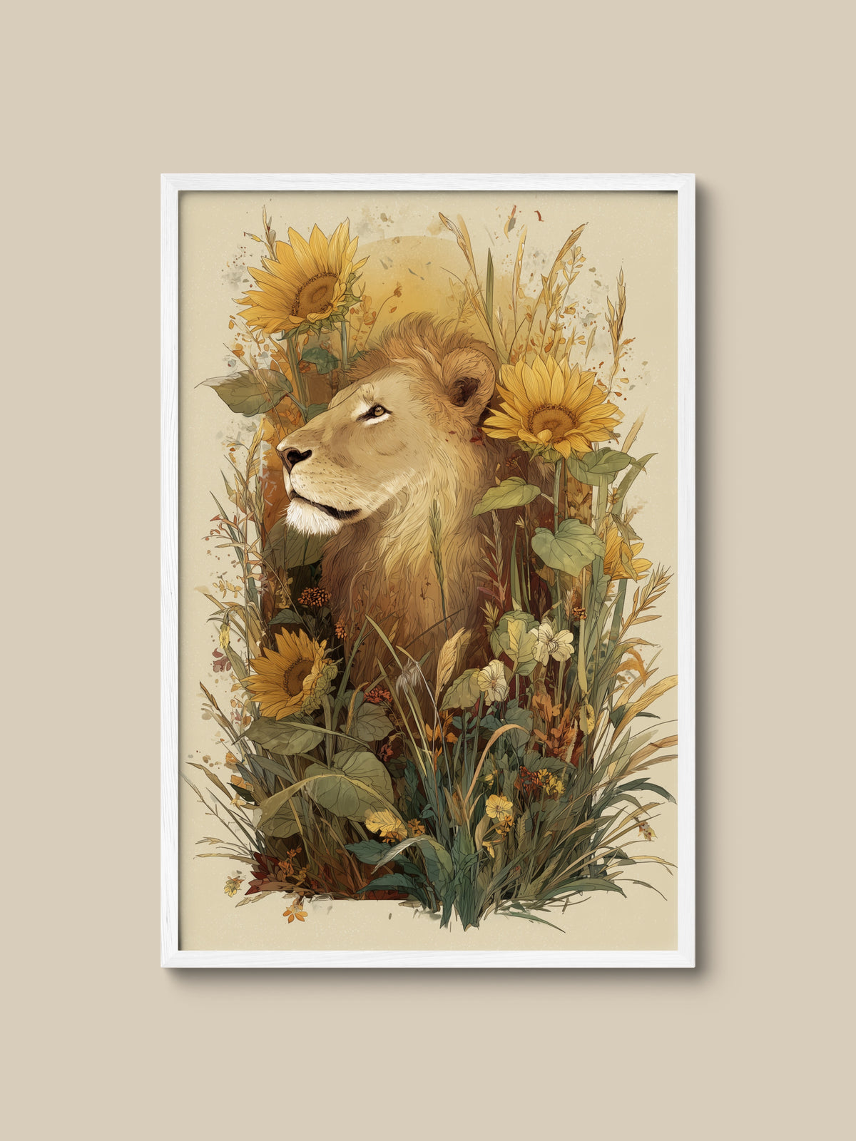 Lion among Sunflowers