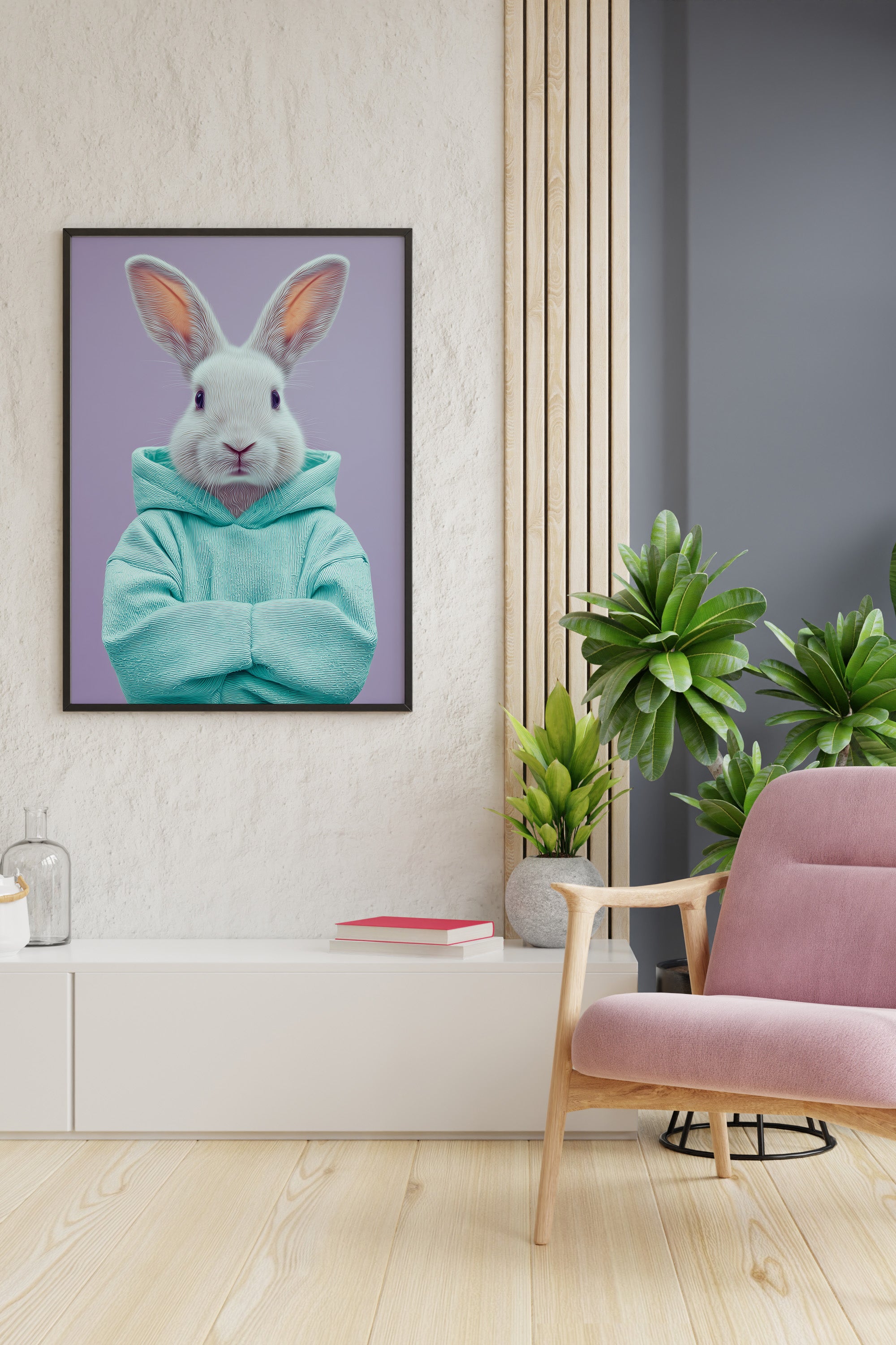 Rabbit in Teal Hoodie