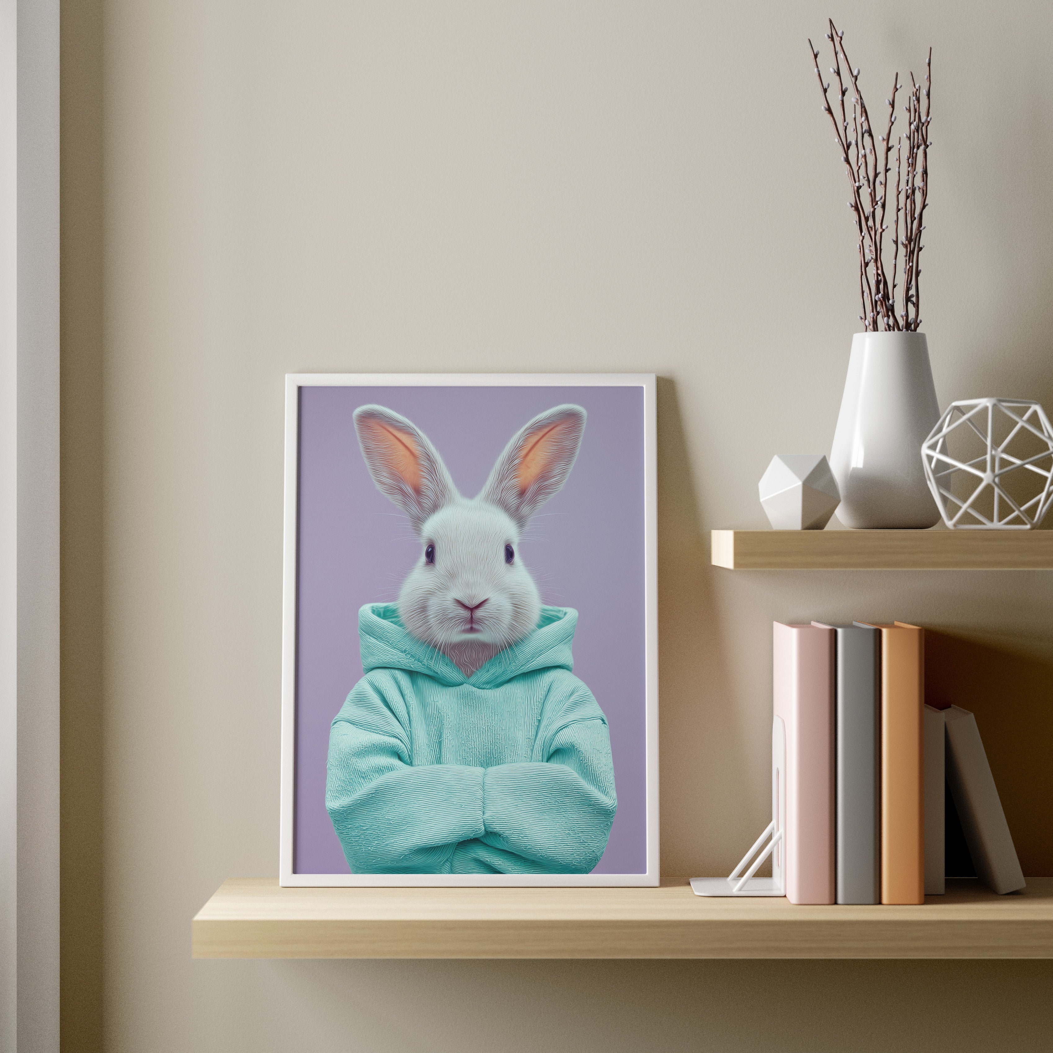 Rabbit in Teal Hoodie