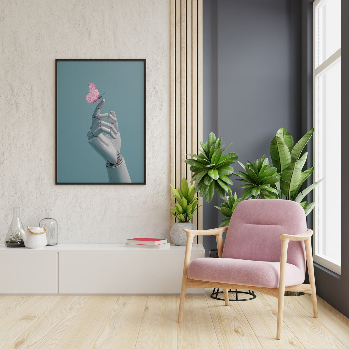 White Hand Pink Butterfly