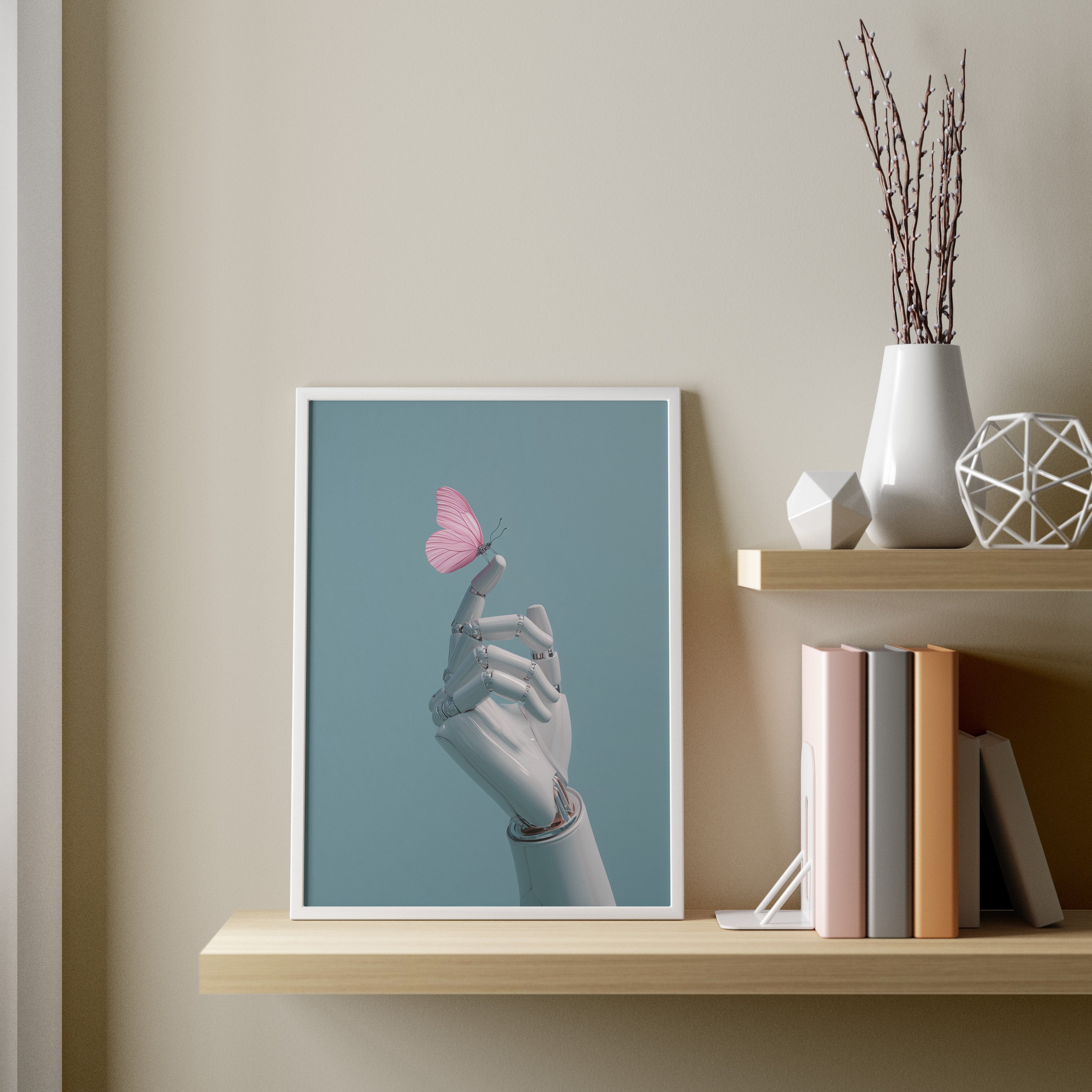 White Hand Pink Butterfly