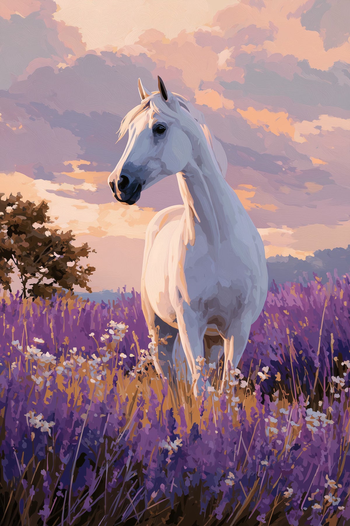 White Stallion in Lavender