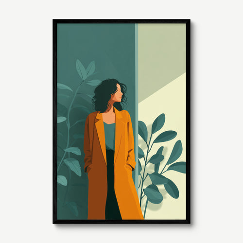 Amber Coat Moment art print in a black frame