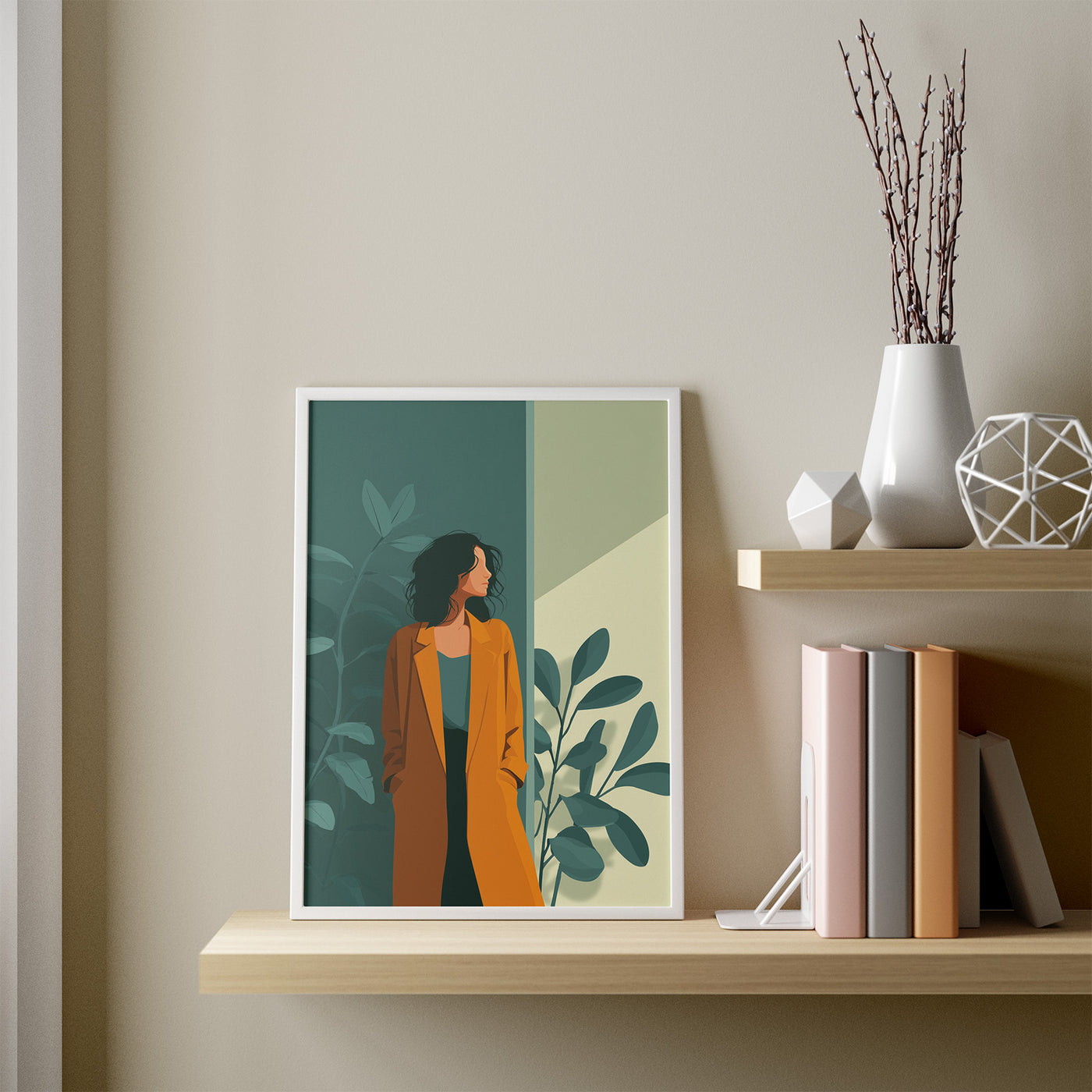 Amber Coat Moment framed in a room