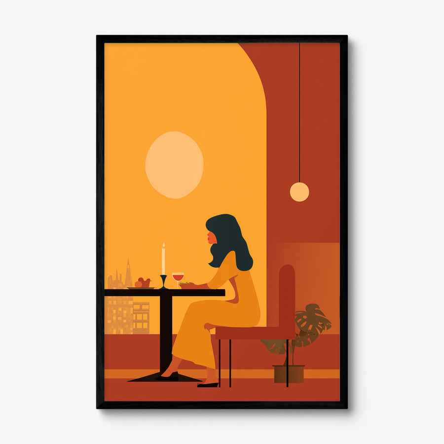 Amber Evening art print in a black frame