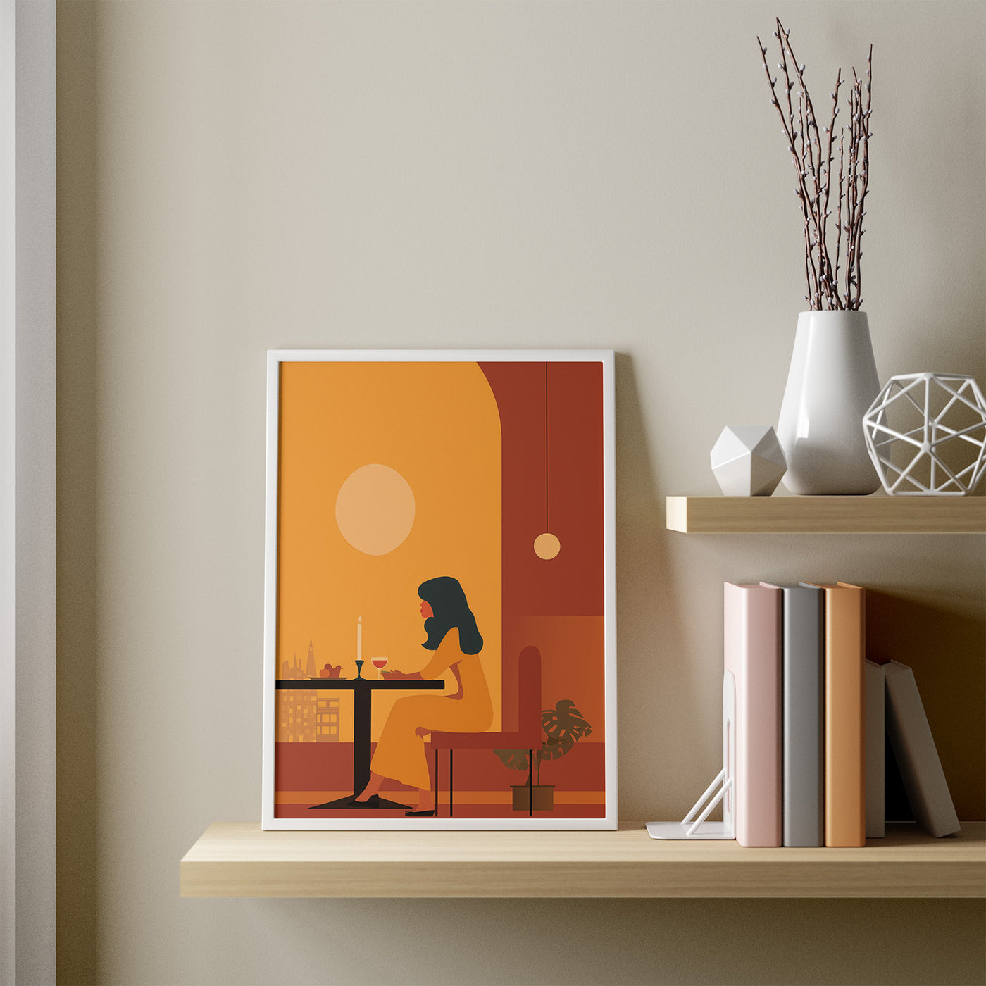 Amber Evening framed in a room