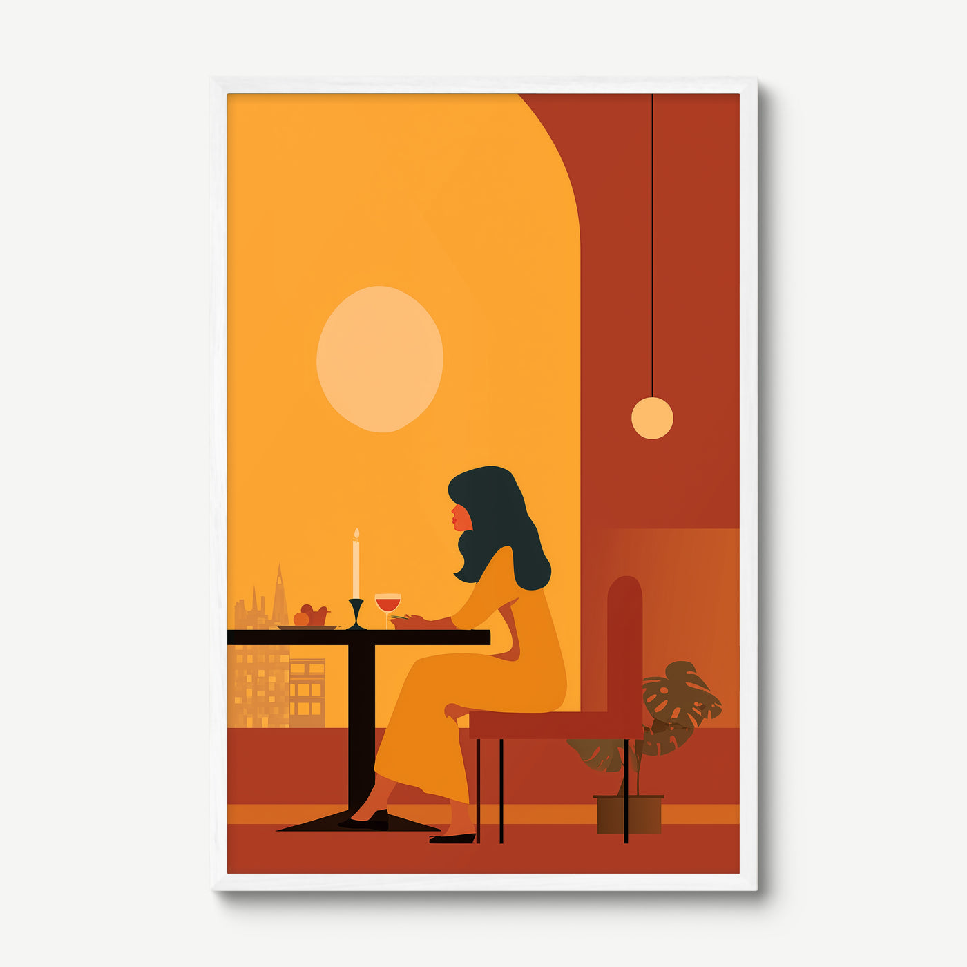 Amber Evening art print in a white frame