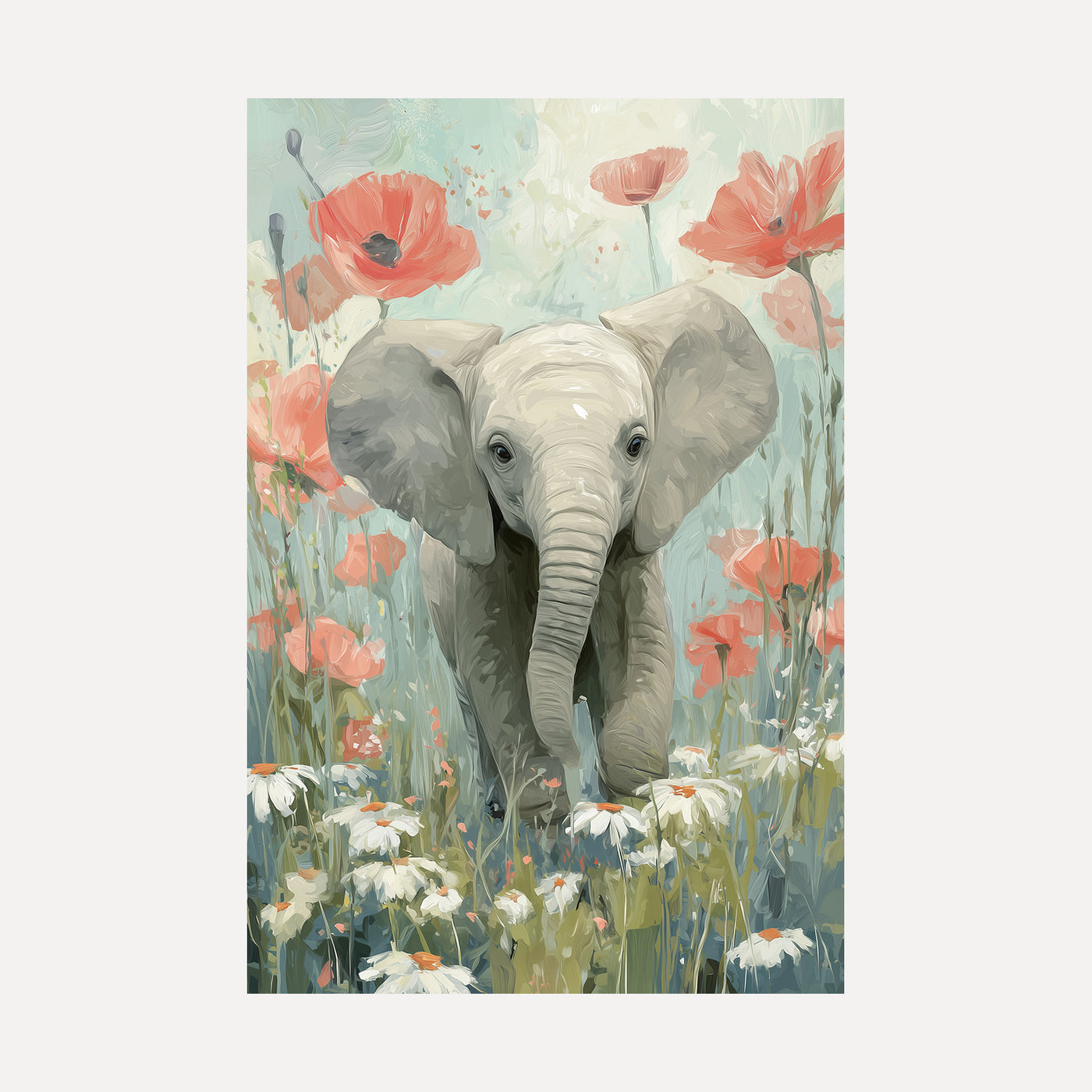 Baby Elephant in Poppies unframed art print