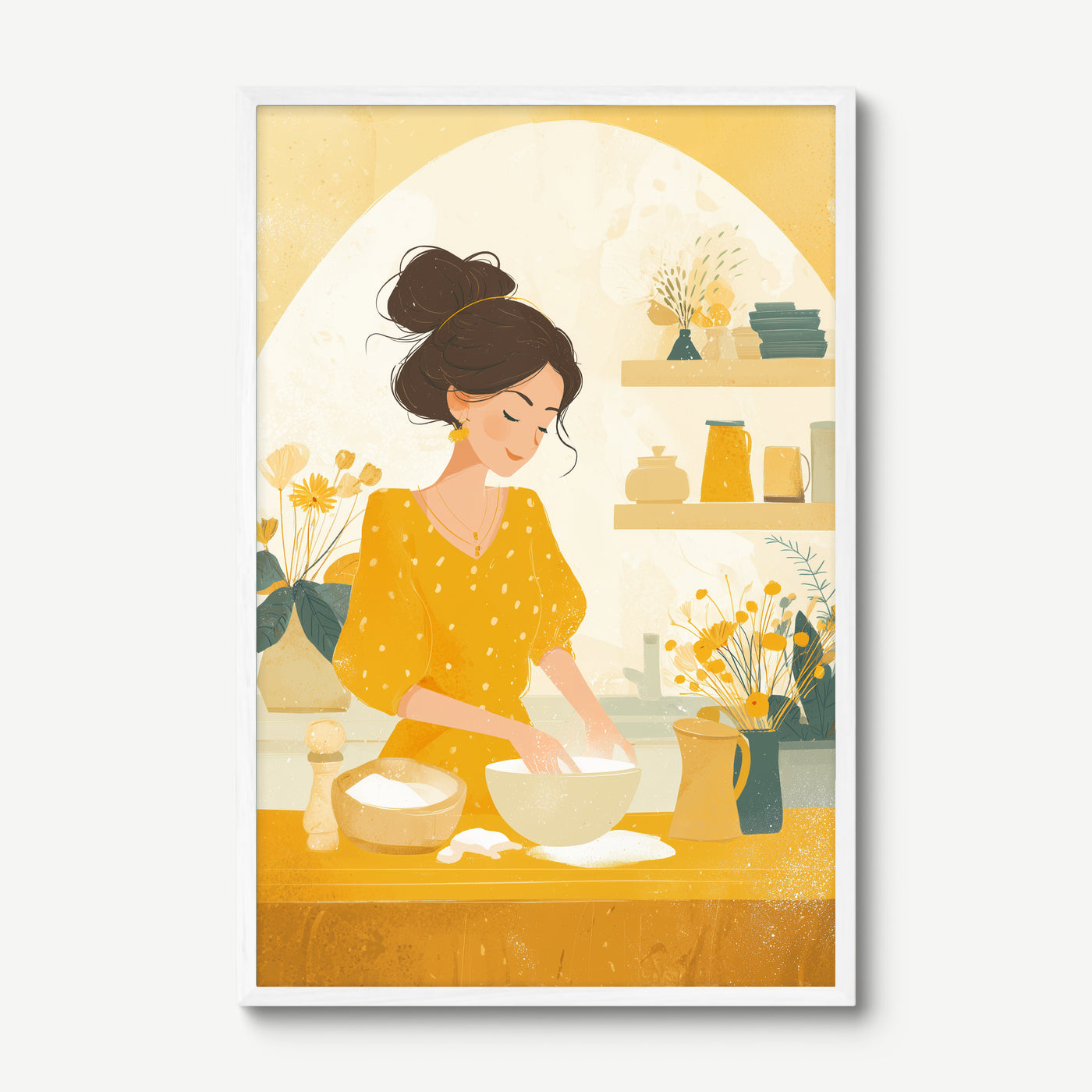 Baking in Sunshine art print in a white frame