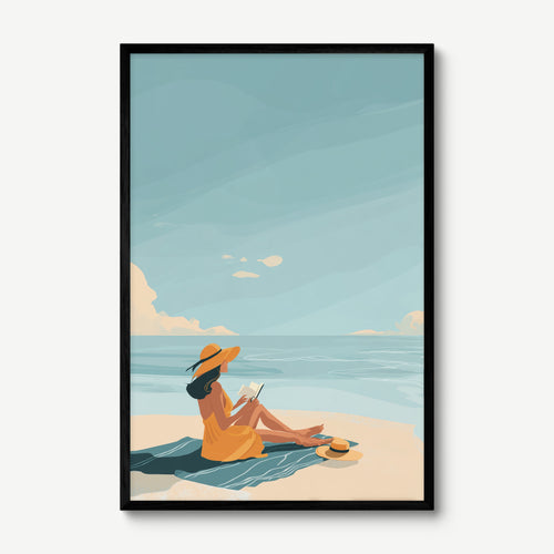 Beach Read in Gold art print in a black frame