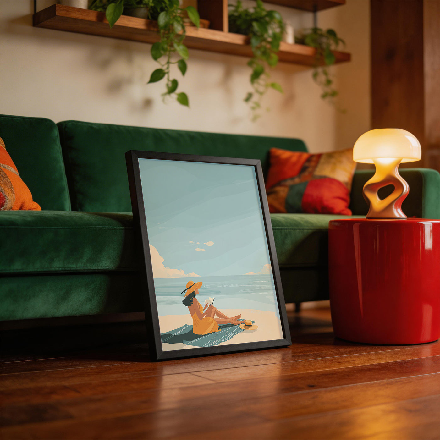 Beach Read in Gold framed on a wall