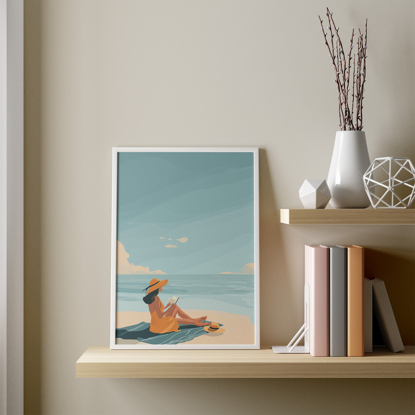 Beach Read in Gold framed in a room