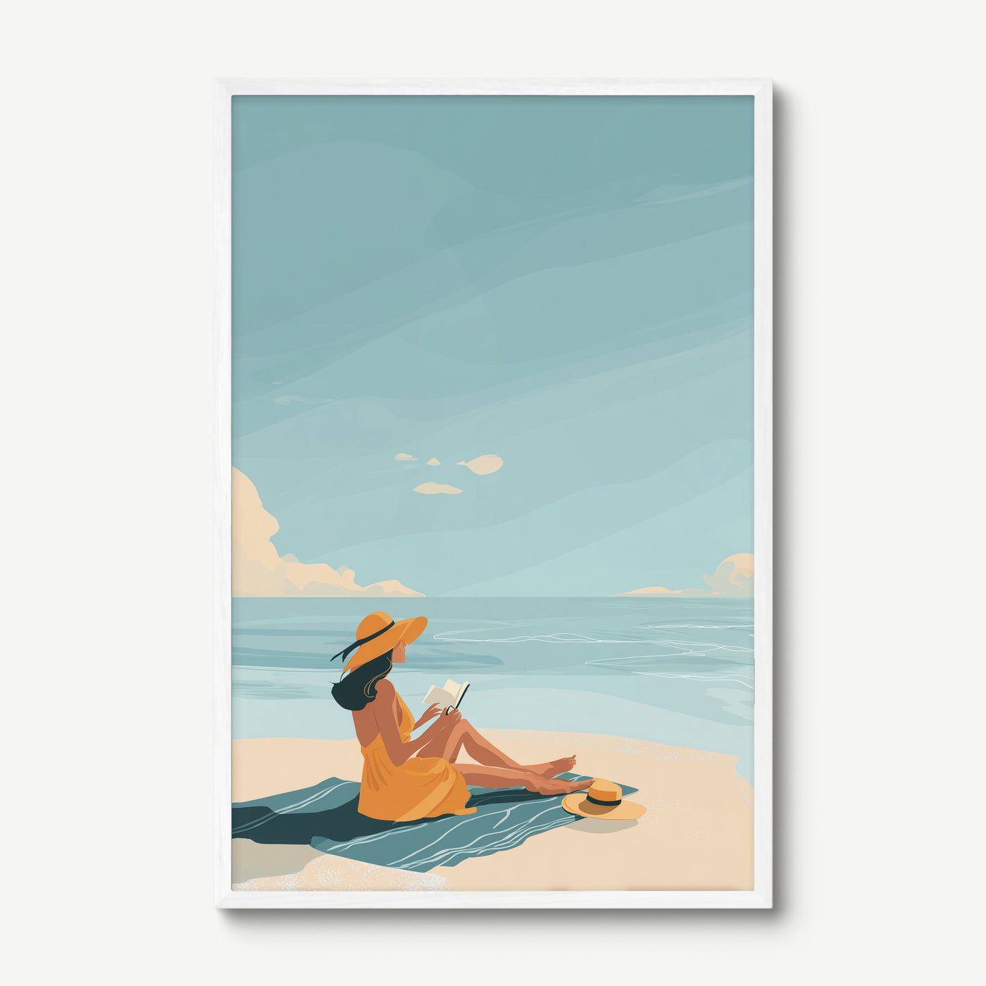 Beach Read in Gold art print in a white frame