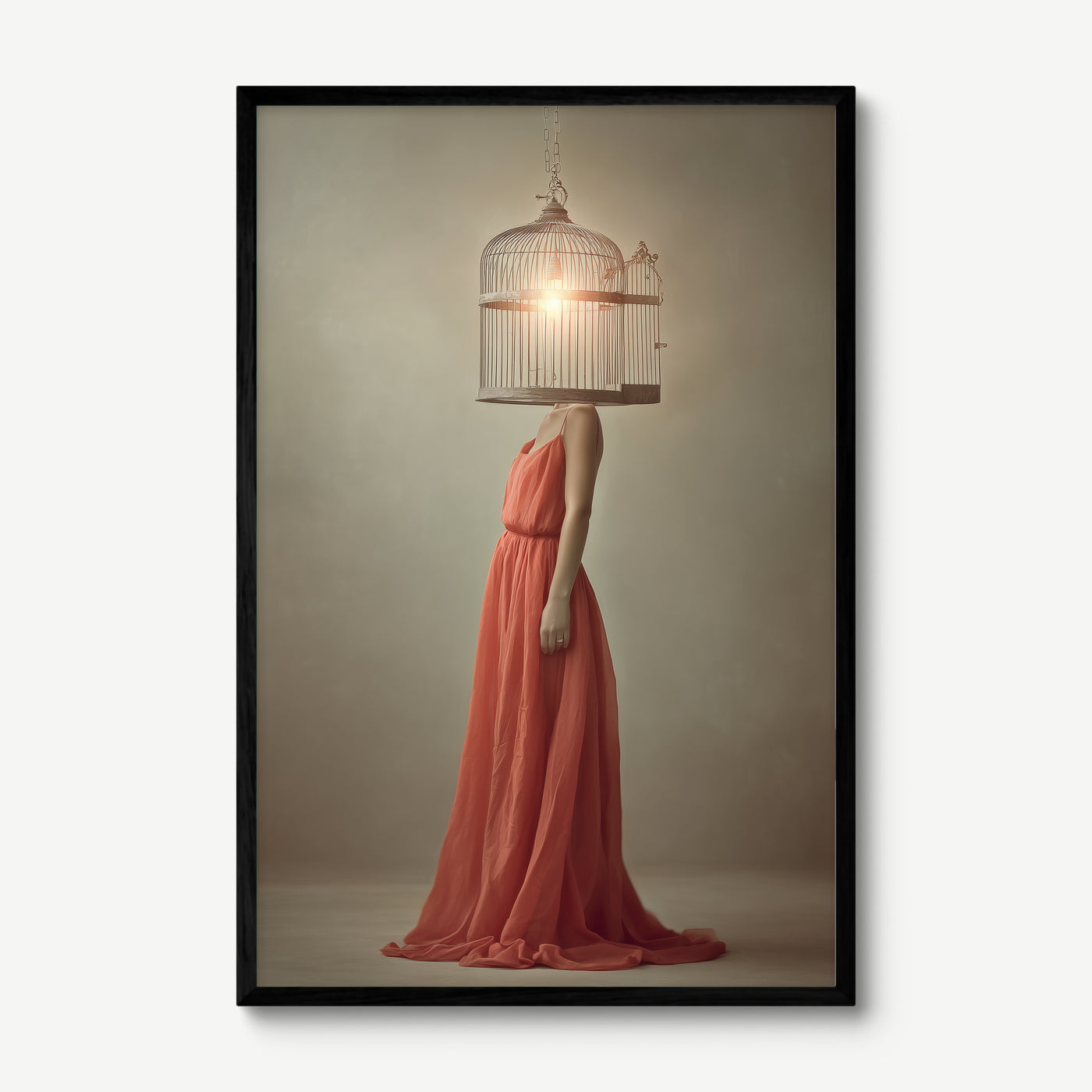 Birdcage Mind art print in a black frame