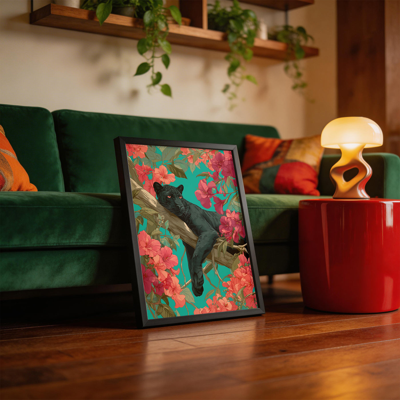 Black Panther in Teal framed on a wall