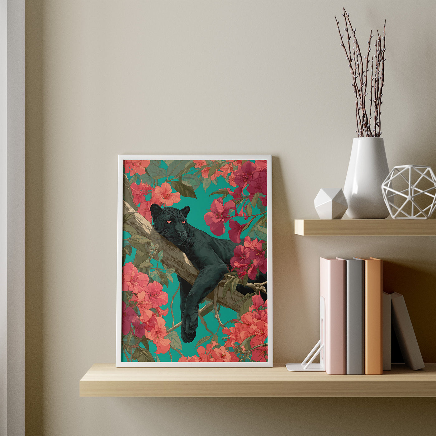 Black Panther in Teal framed in a room