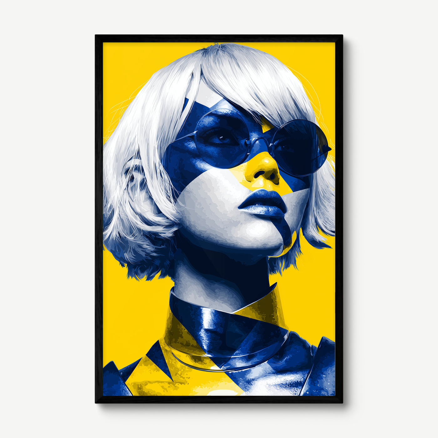 Blue Static art print in a black frame
