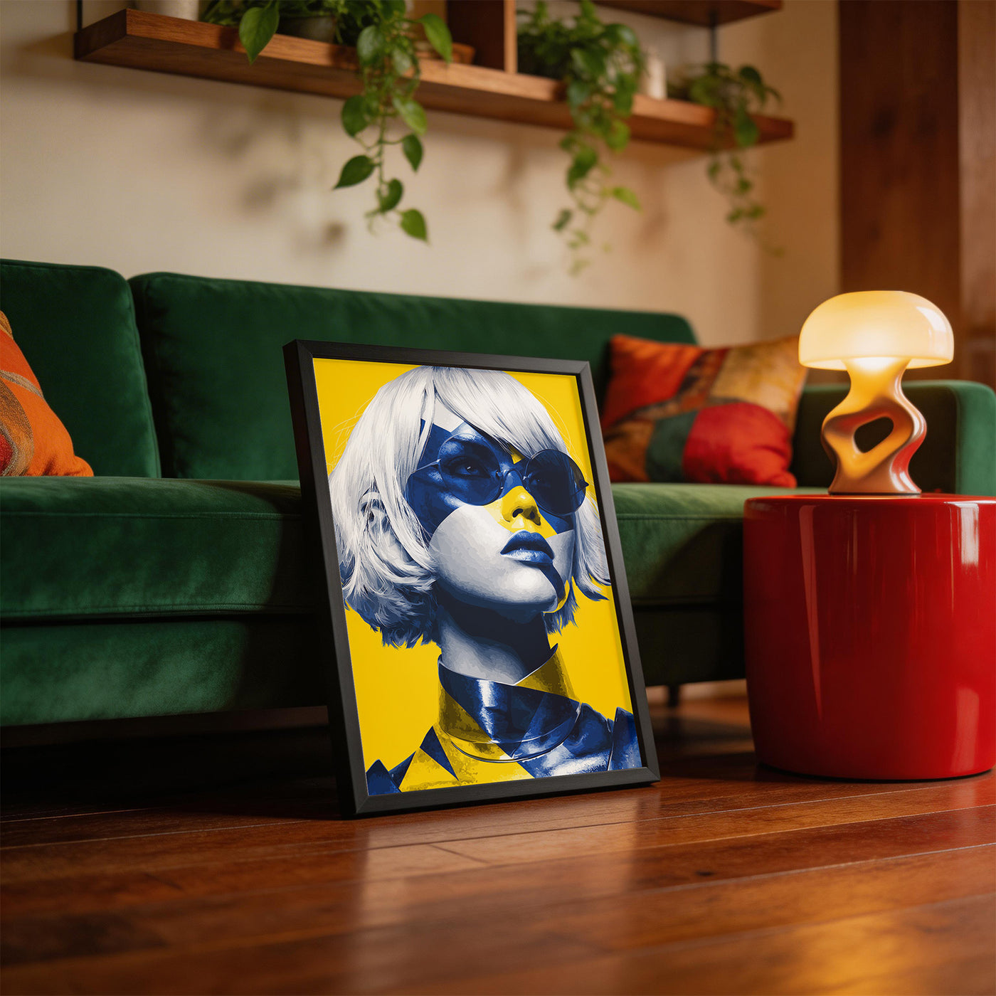 Blue Static framed on a wall