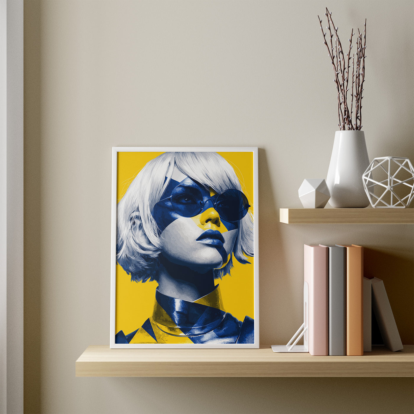 Blue Static framed in a room