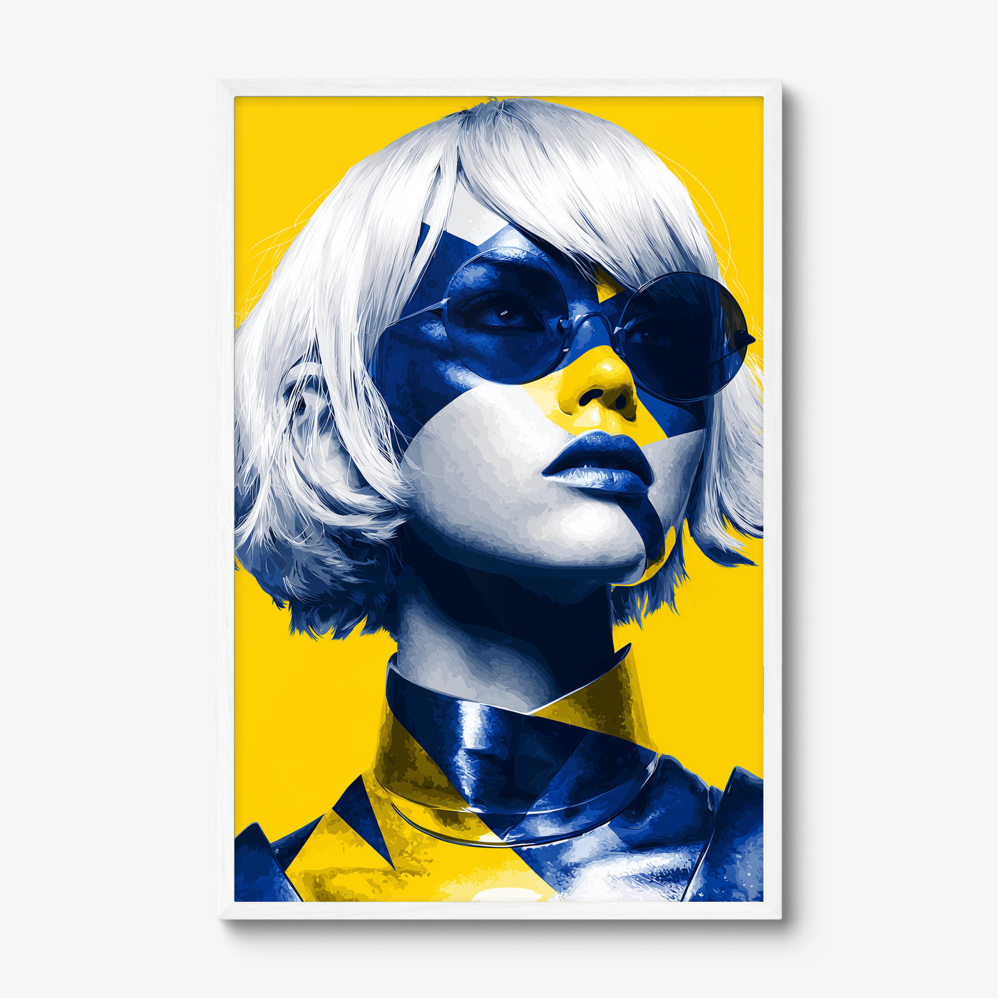 Blue Static art print in a white frame