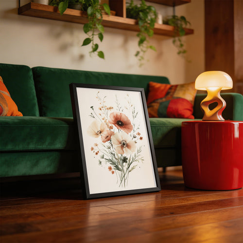 Blush Wildflower Bouquet framed on a wall