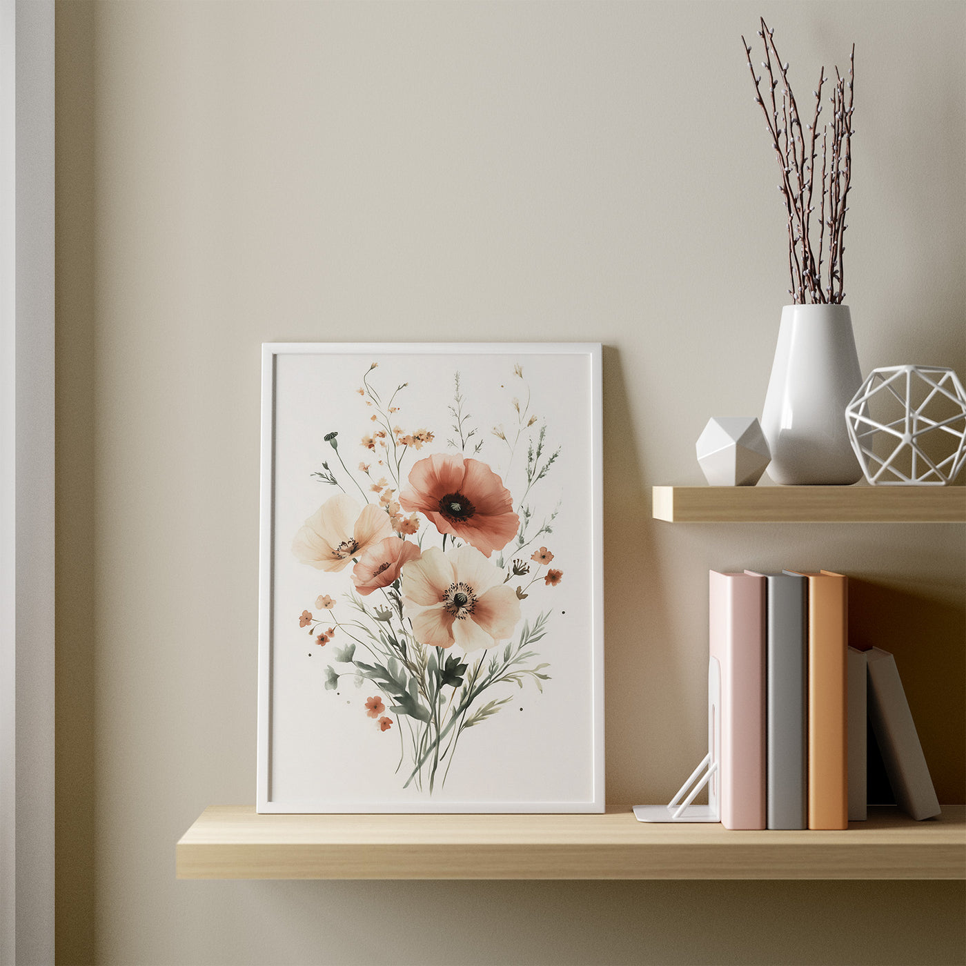 Blush Wildflower Bouquet framed in a room
