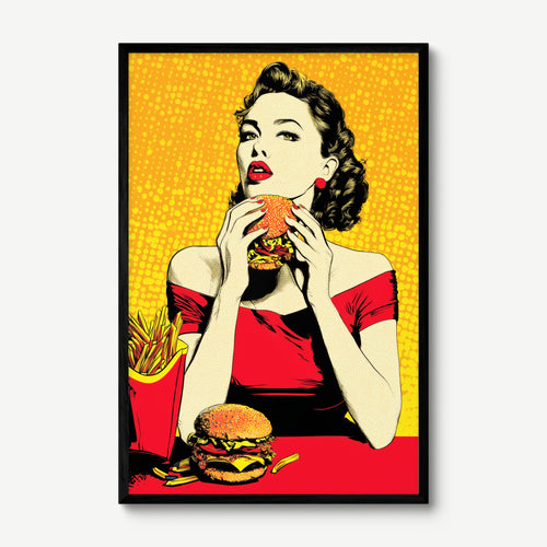 Burger Queen art print in a black frame