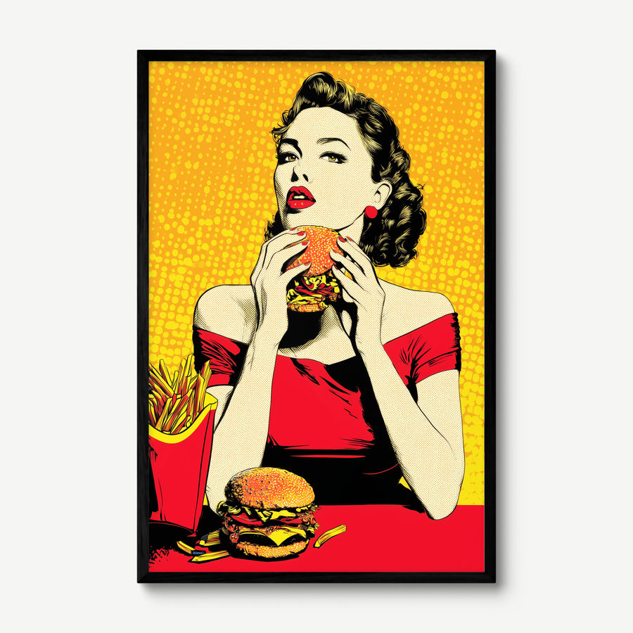 Burger Queen art print in a black frame