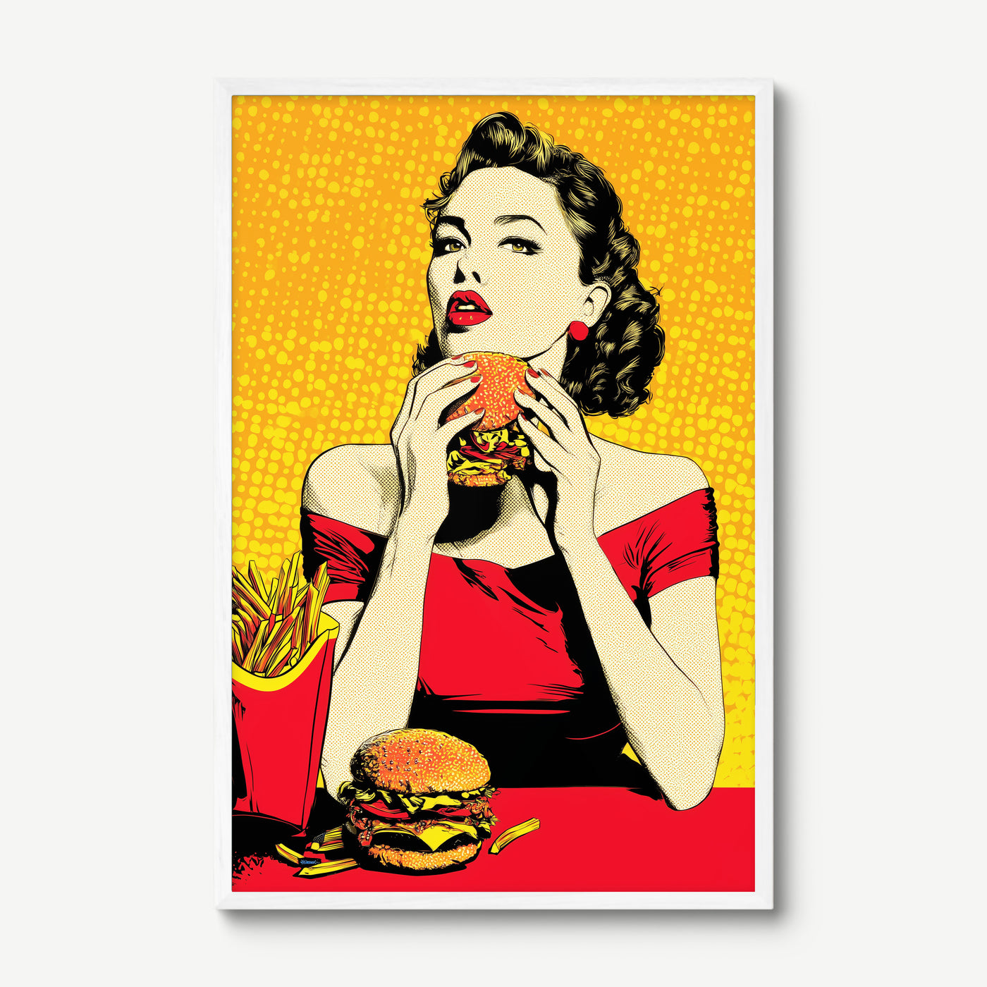 Burger Queen art print in a white frame
