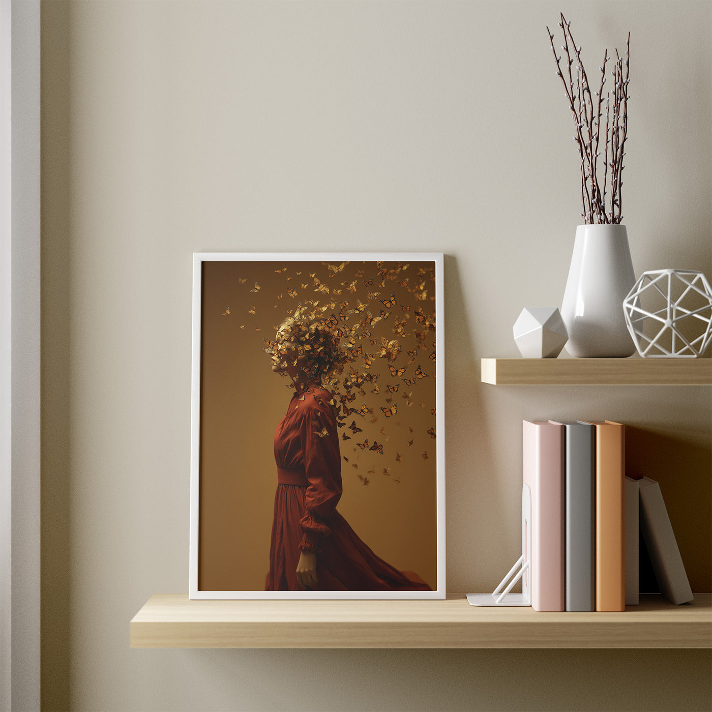 Butterfly Storm framed in a room