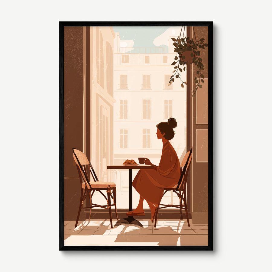 Café Morning Paris art print in a black frame