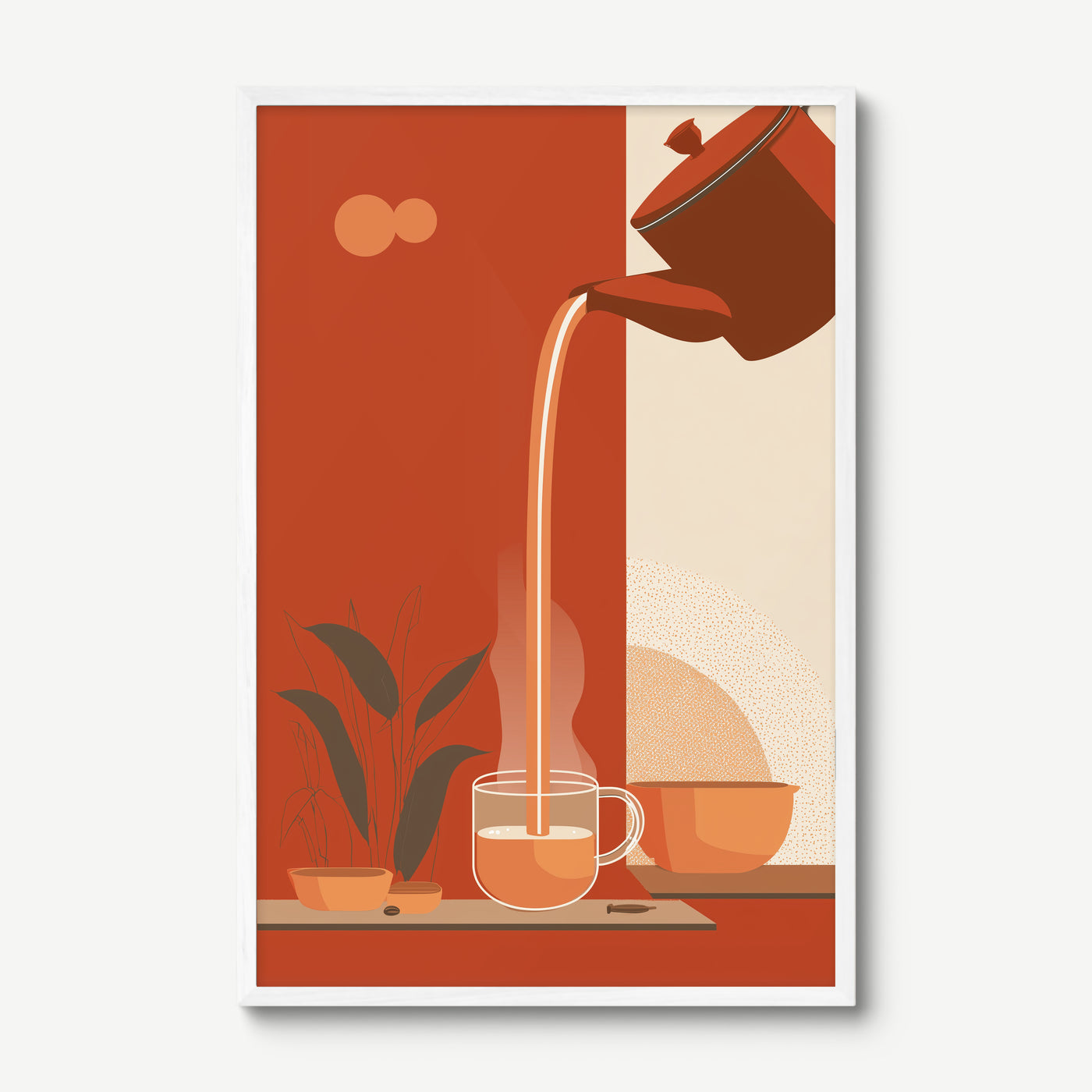 Chai Pour art print in a white frame